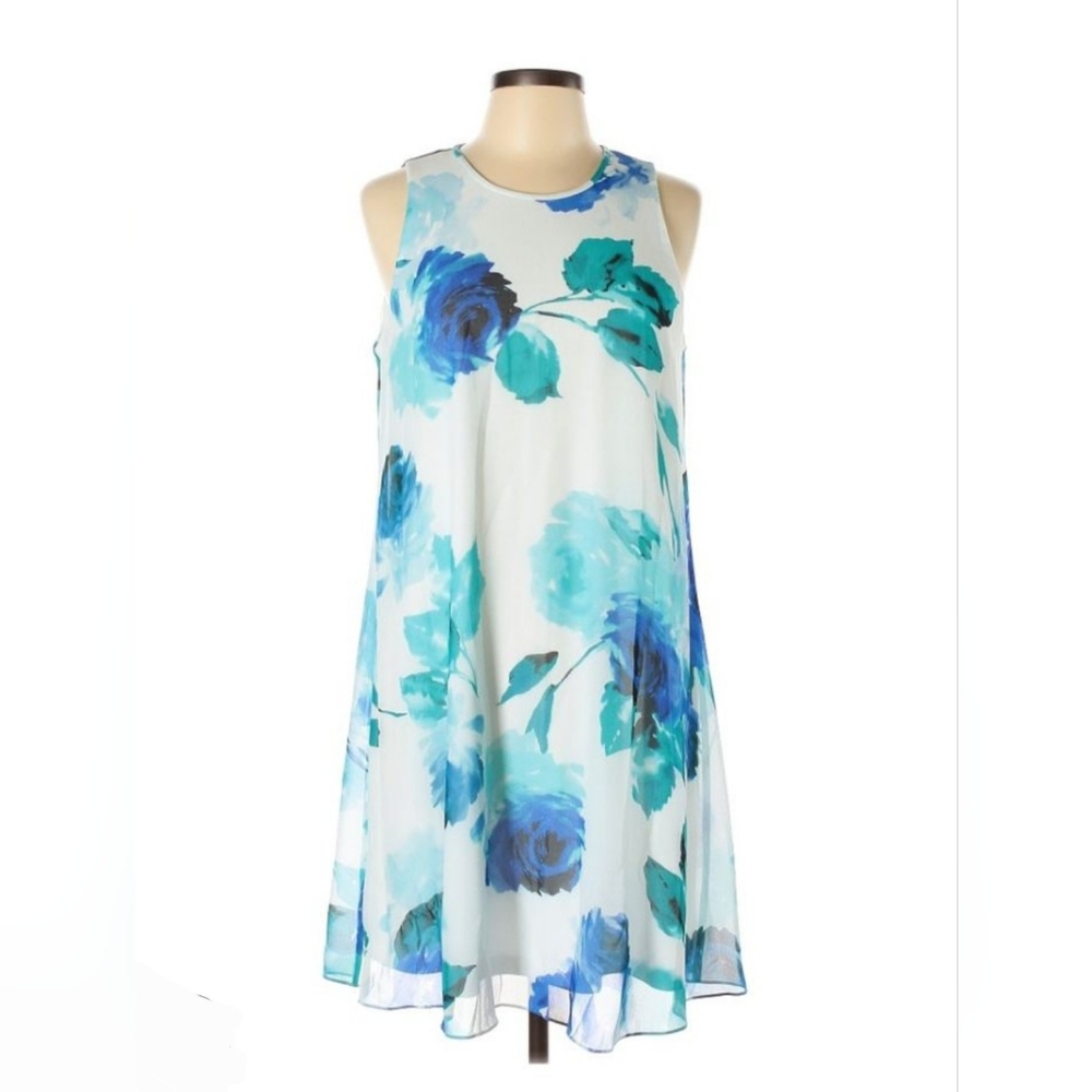 JH Floral Hawaii Watercolor Sleeveless Dress  White and Blue Size 12